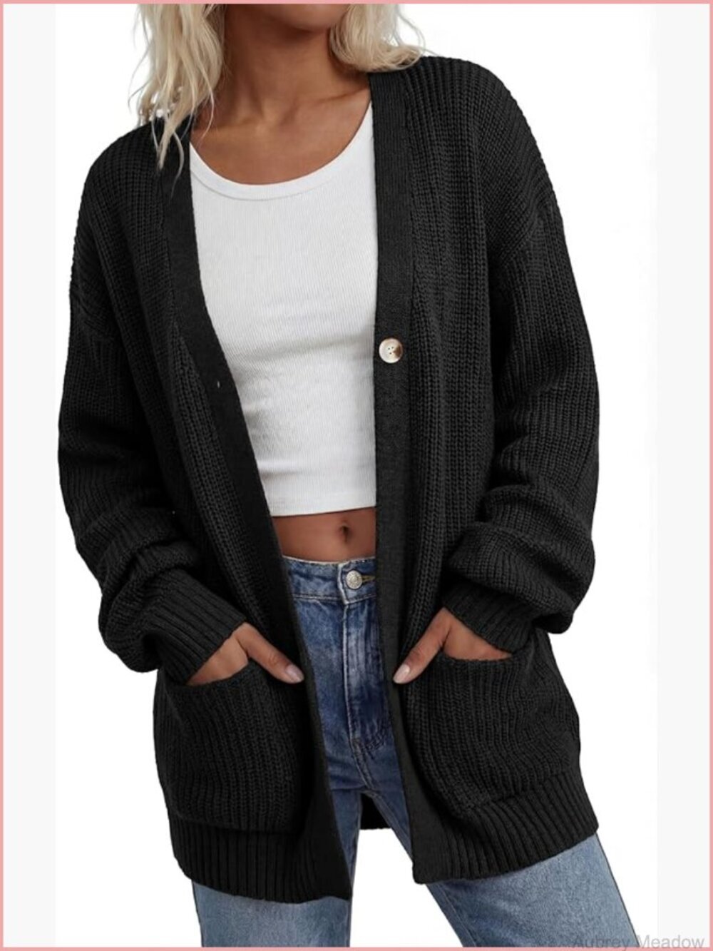 Chunky Long Sleeve Cardigan Sweater with Pockets Button Front Plus Size